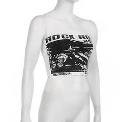 Lunivop New Y2K Black And White Abstract Butterfly Print Strapless Female Spice European And American Style One Line Neck Strapless Lett