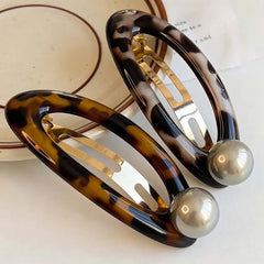 Lunivop Vintage Leopard Print Oval Hair Clip for Women Elegant Acetate Pearl BB Spring Hair Clip Barrette Hair Accessories