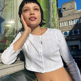 Lunivop Solid Lace Long Sleeve Button High Waist Crop Top Tank T Shirt Autumn Winter Y2K Casual Trip Women Clothing