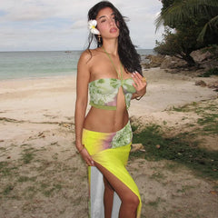 Lunivop Beach Skirt Sets for Women Fashion Printed Slim Bohemian Outfits Sexy Halter Crop Top and Maxi Skirt Holiday Two Piece Set