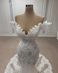 Lunivop Luxurious White Lace Wedding Dresses Mermaid Off Shoulder Beaded Wedding Gowns For Women Vestidos De Novia Customized Garden