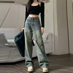 Lunivop Vintage High-waisted Slimming Jeans American Style Casual Bell Bottoms Versatile Straight-leg Long Pants For Women