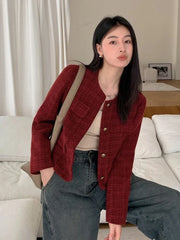 Lunivop Zoki Women Slim Vintage Jacket Fall Winter Long Sleeve Sweet Elegant Coat French Casual Female O Neck Single Breasted Retro Tops