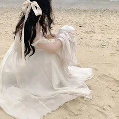Lunivop Summer Women's Lolita New Patchwork Bow Ruffles Floral Lace Gauze Solid Color Elegant Casual Sleeveless Camis Dresses the dress black dress white dress