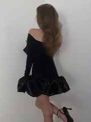 Lunivop Patchwork Sexy Off Shoulder Women Dress White Long Sleeve High Waist Dress Female Autumn New Elegant Party Clubwear