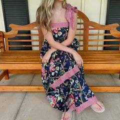 Lunivop Lamuusaa Women Floral Dress y2k Clothes Summer Stripes Patchwork Sleeveless Tie-up A Line Long Dress 2000s Beach Party Dresses the dress black dress white dress