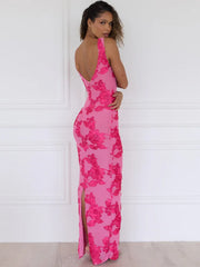 Lunivop Elegant Floral Print Sexy Maxi Dress For Women Embroidered Applique Tank Dress Femme Bodycon Club Party Long Dress