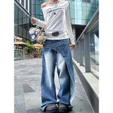 Lunivop Women's Casual Japanese Style Harajuku Jeans Vintage Aesthetic Mop Punk Loose Pants Y2K Wide Leg Baggy Washed Denim Trouser