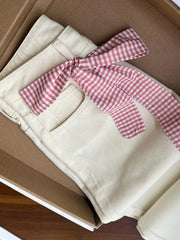 Lunivop Plaid Patchwork Sweet Jeans Women Elegant Bow High Waist Denim Pant Fall Winter Loose Casual Female Fashion Wide Leg Trousers