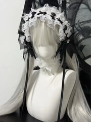 Lunivop Goth Bunny Ear Bow Hair bands Harajuku Gothic Lolita Y2K girl Rabbit ears hair band Punk Lace Ruffled Headband Hair Hoop