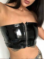 Lunivop Europe And The United States Fashion Trend Sexy Patent Leather Pu Imitation Leather Zipper Chest Bare Umbilical Small Vest