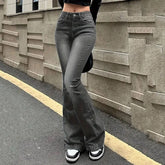 Lunivop Women's Denim Flare Pants Vintage Americana Streetwear Slim Y2K Punk Jeans Women Classic High Waist Wide Leg Trousers