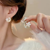Lunivop Korean Trendy Cute Bling Zircon Moon Flower Earrings for Women Elegant Niche Design Party Jewelry Girlfriend Gifts