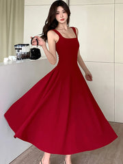 Lunivop New White Square Collar Sling Sexy Long Dress Women Elegant Luxury Dance Party Dress Summer Korean Vintage Bodycon Vestidos