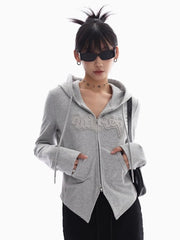 Lunivop Women Retro Streetwear Hoodies Sexy Slim Long Sleeve American Letter Sweatshirts Vintage Casual Pockets Female Y2K Zipper Tops
