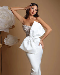 Lunivop Luxury White Long Evening Dresses Strapless Mermaid Sleevesless Wedding Party Dresses Robes De Soirée Special Occasion Dresses