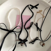 Lunivop Kpop Vintage Goth Heart Love Bowknot Pearl Beaded Necklace For Women Y2k Aesthetic Harajuku 2000s EMO Jewelry Accessories