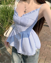 Lunivop striped Camis Women Strapless Backless Slim Summer Fashion V Neck Ruffles Patchwork Female Crop Tank Tops Casual Party