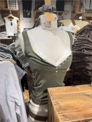 Lunivop Six Buttons Army Green Slim Tank Top Woman Summer Y2KStreetwear U Collar Sleeveless Cotton Vest American Vintage Basic Tops New