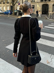 Lunivop Contrast Color Lapel Suit Dress Elegant Office Woman Outfits Pleatd Splice High Waist Mini Dress Double Breasted Fashion