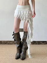 Lunivop Ruffles Sexy Mesh Y2K Skirts Women Slim Streetwear Vintage High Waist Mini Skirt Harajuku Retro Irregular Design Skirt New