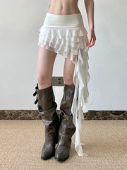 Lunivop Ruffles Sexy Mesh Y2K Skirts Women Slim Streetwear Vintage High Waist Mini Skirt Harajuku Retro Irregular Design Skirt New