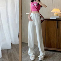 Lunivop Fashion Artistic Lightweight Women Trendy Wide-legged Pants Simple Style Solid High-Waist Design Suitable Casual White Trousers