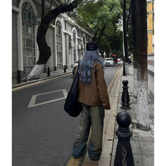 Lunivop New Vintage Blue Jeans Women High Waist Grunge Y2k 90s Streetwear Baggy Casual Korean Fashion Straight Denim Trouser Women