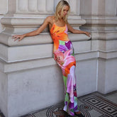 Lunivop American Women's Summer New Fashion Sexy Celebrity Backless Split Sling Long Printed Dress Women