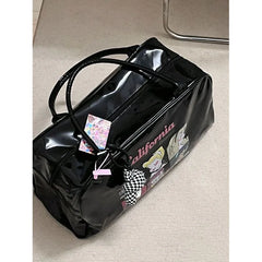 Lunivop Large Capacity Black Tote Bag Female Vintage Cartoon Print Pu Leather Shoulder Bags Ladies Retro Y2k Handbag Aesthetic