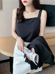 Lunivop Faionable Women's Loose Fit Svel Suiting Chiffon Vest Four Seasons Wearable Meat Concealing Strap Top