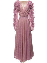 Lunivop Printing 3D Flowers Women's Dresses V Neck Long Sleeve High Waist Loose Elegant Dress Female Autumn 2025 New