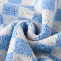 Lunivop Checkered Sweater Vest Women Blue and White Checkerboard Sleeveless Knit Top Teen-girl Y2K Preppy Style Outfit