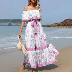 Lunivop Spring And Summer New Women Clothing Party Dresses Off The Shoulder Fashion Printed Beach Vacation A-Line Long Dresses