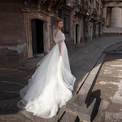 Lunivop Wrap Shoulder A Line Wedding Dresses For Women Sexy Off The Shoulder Bridal Gowns Lace Appliques Tulle Formal Vestidos De Novia