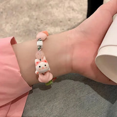 Lunivop Fresh Ceramic Cat Bracelet Maneki Neko Bracelet Charming Lucky for Cat Bead Bracelet Gifts for Children Adult Men Women