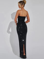 Lunivop Sparkling Black Evening Party Dresses For Women Elegant Events Sexy Strapless Backless Split Maxi Dress