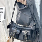 Lunivop Retro Hot Girls Black Shoulder Bags Women Vintage Leather Pocket Casual Y2k Handbag Purse Ladies Hobos Messenger Bag