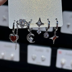Lunivop Goth Punk Vintage Aesthetic Crystal Heart Moon Cross Star Pendant Earrings Set For Men Egirl Grunge Y2K EMO Jewelry Accessories