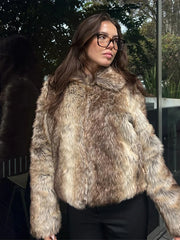 Lunivop Retro Zipper Fluffy Short Faux Fur Coats Women Thickened Warm Turn-down Collar Jackets Lady Autumn Winter Chic High Street Tops