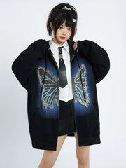 Lunivop Vintage Women Y2K Hoodies Bufferfly Loose Long Sleeve Streetwear Sweatshirts Harajuku Casual Fall Lady Retro American Tops