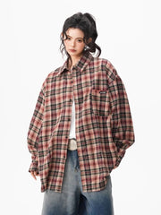 Lunivop Bf Harajuku Plaid Shirts Women Loose Oversize Hip Hop Streetwear Blouse Long Sleeve Vintage American Fall New Female Tops