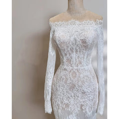 Lunivop Elegant Wedding Dress Boat Neck Long Sleeves Lace Applique Mermaid Long Wedding Gown for Women Formal Bridal Dresses