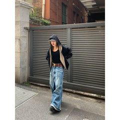 Lunivop Blue Baggy Straight Leg Pants Women Jeans Vintage Y2K 2000s High Waist Fit Washed Denim Pants Hotgirls Streetwear Grunge Clothes