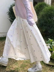 Lunivop Sweet Floral Long Skirts Women High Waist Loose Elegant Skirt French Vintage Casual Preppy Style Female Cute A Line Skirt