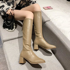 Lunivop High Boots Women British Style Elegant Slim Long Boots New Fashion Back Zipper Knight Knee High Boots Thick Heel Botas De Mujer