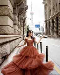 Lunivop Luxury Auburn Prom Dress Floor Length Sequins Beaded Layered Folds Evening Dresses Custom Celebrity Gown A Line Pleated Gowns