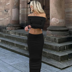 Lunivop Off The Shoulder Long Sleeve Crop Top Long Skirt Women'S Sets Elegant Evening Casual Clothes Wholesale Fashion Outfit