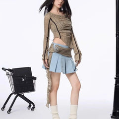 Lunivop 2000s Aesthetic Vintage T-shirts Women Sexy Y2k Punk Gyaru Long Sleeve Crop Streetwear Asymmetrical Top Slash Neck Tee