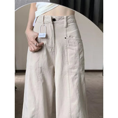 Lunivop American Trendy Vibe Women's Retro Style Loose High Waisted Straight Wide Leg Denim Pants